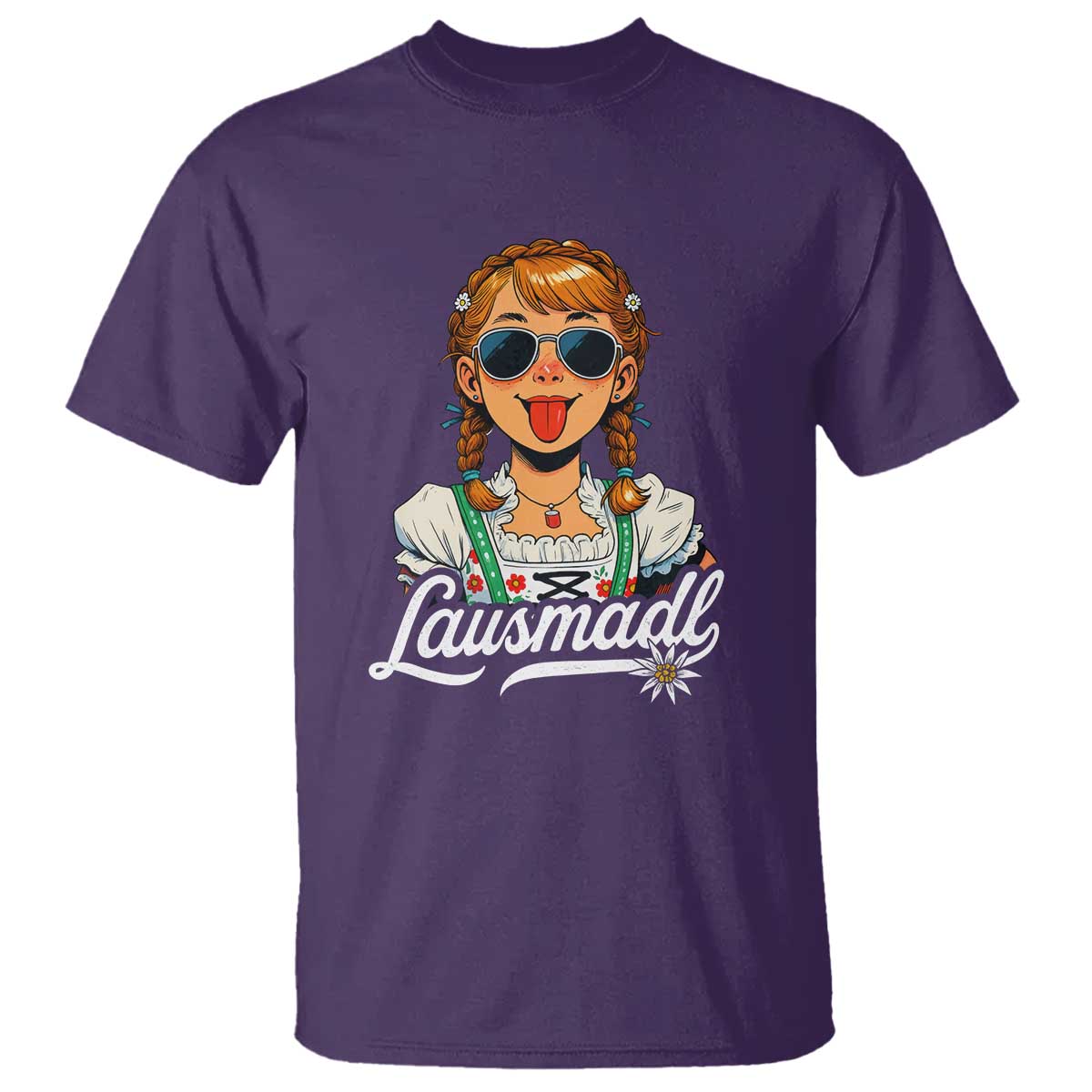 Funny Lausmadl Oktoberfest T Shirt Bavarian Girl with Braids Sunnies and Sass TS02 Purple Print Your Wear