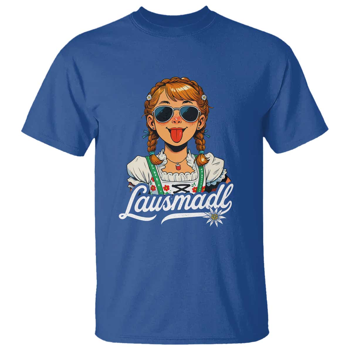 Funny Lausmadl Oktoberfest T Shirt Bavarian Girl with Braids Sunnies and Sass TS02 Royal Blue Print Your Wear