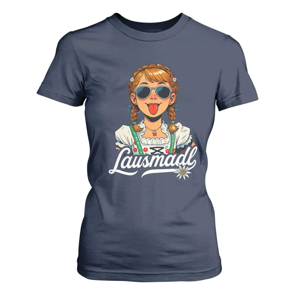 Funny Lausmadl Oktoberfest T Shirt For Women Bavarian Girl with Braids Sunnies and Sass TS02 Navy Print Your Wear