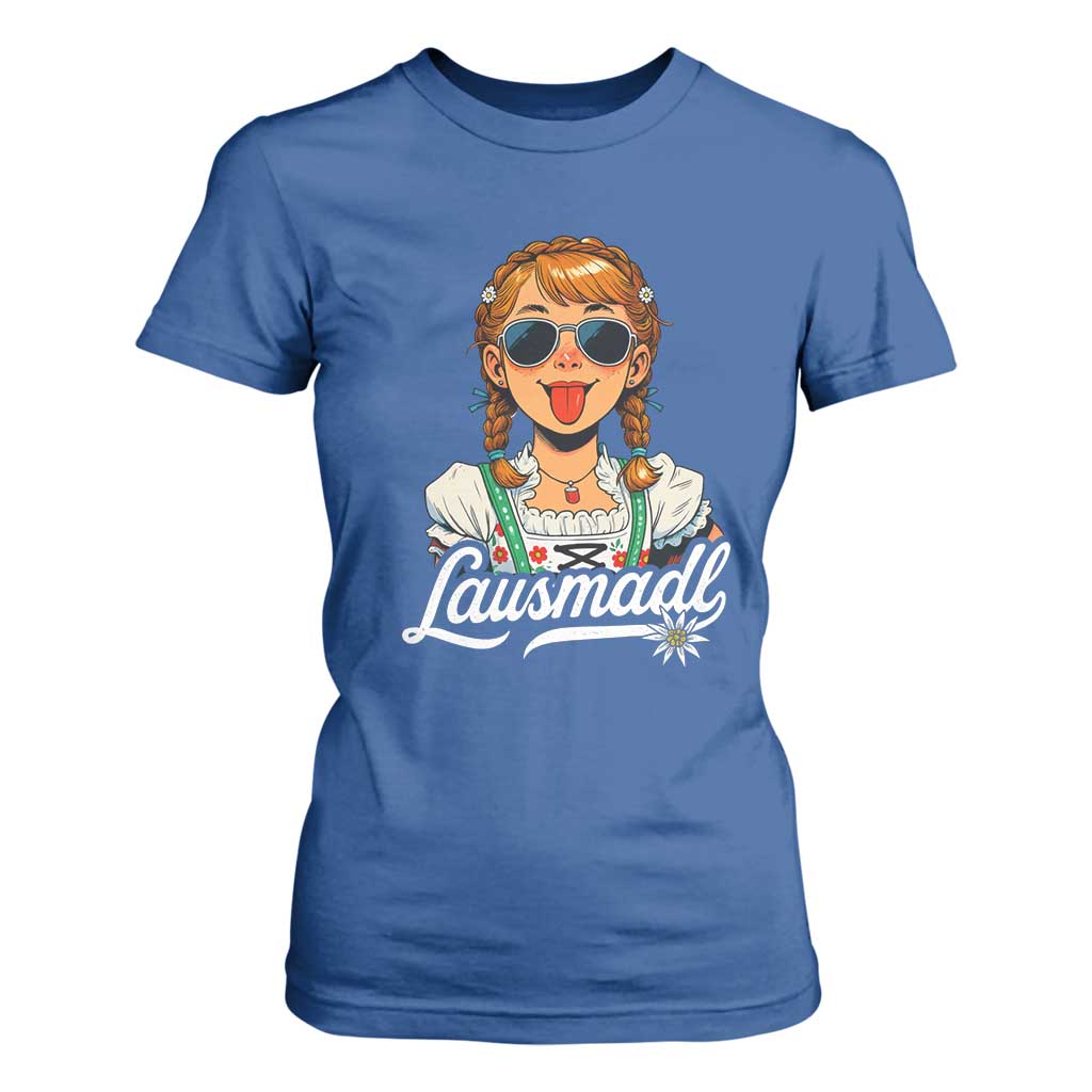 Funny Lausmadl Oktoberfest T Shirt For Women Bavarian Girl with Braids Sunnies and Sass TS02 Royal Blue Print Your Wear