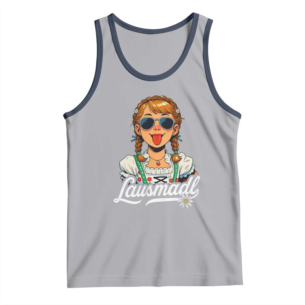 Funny Lausmadl Oktoberfest Tank Top Bavarian Girl with Braids Sunnies and Sass TS02 Athletic Heather Navy Print Your Wear
