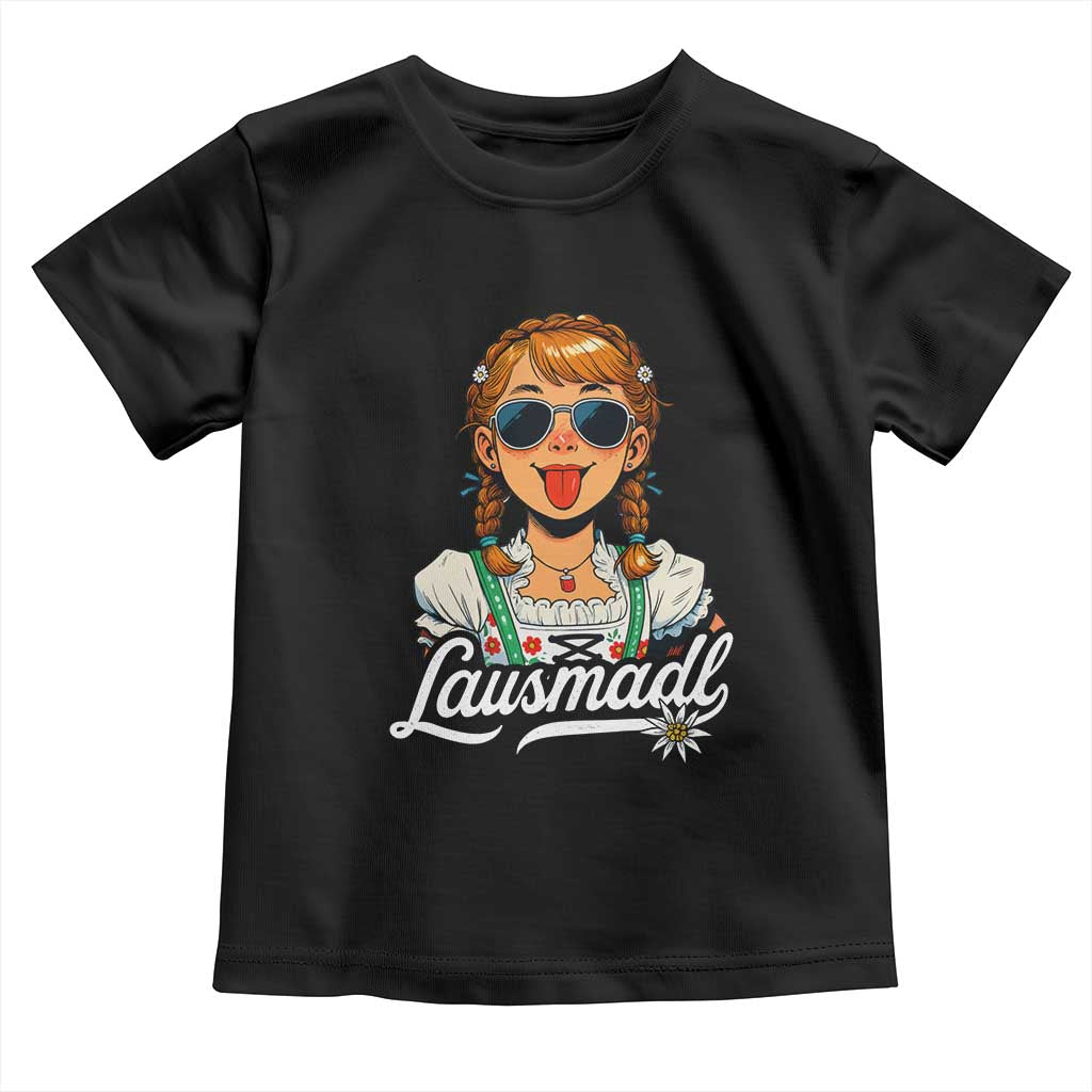 Funny Lausmadl Oktoberfest Toddler T Shirt Bavarian Girl with Braids Sunnies and Sass TS02 Black Print Your Wear