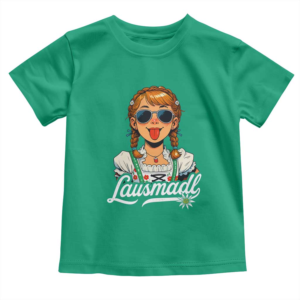 Funny Lausmadl Oktoberfest Toddler T Shirt Bavarian Girl with Braids Sunnies and Sass TS02 Irish Green Print Your Wear