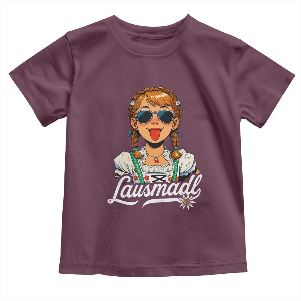 Funny Lausmadl Oktoberfest Toddler T Shirt Bavarian Girl with Braids Sunnies and Sass TS02 Maroon Print Your Wear