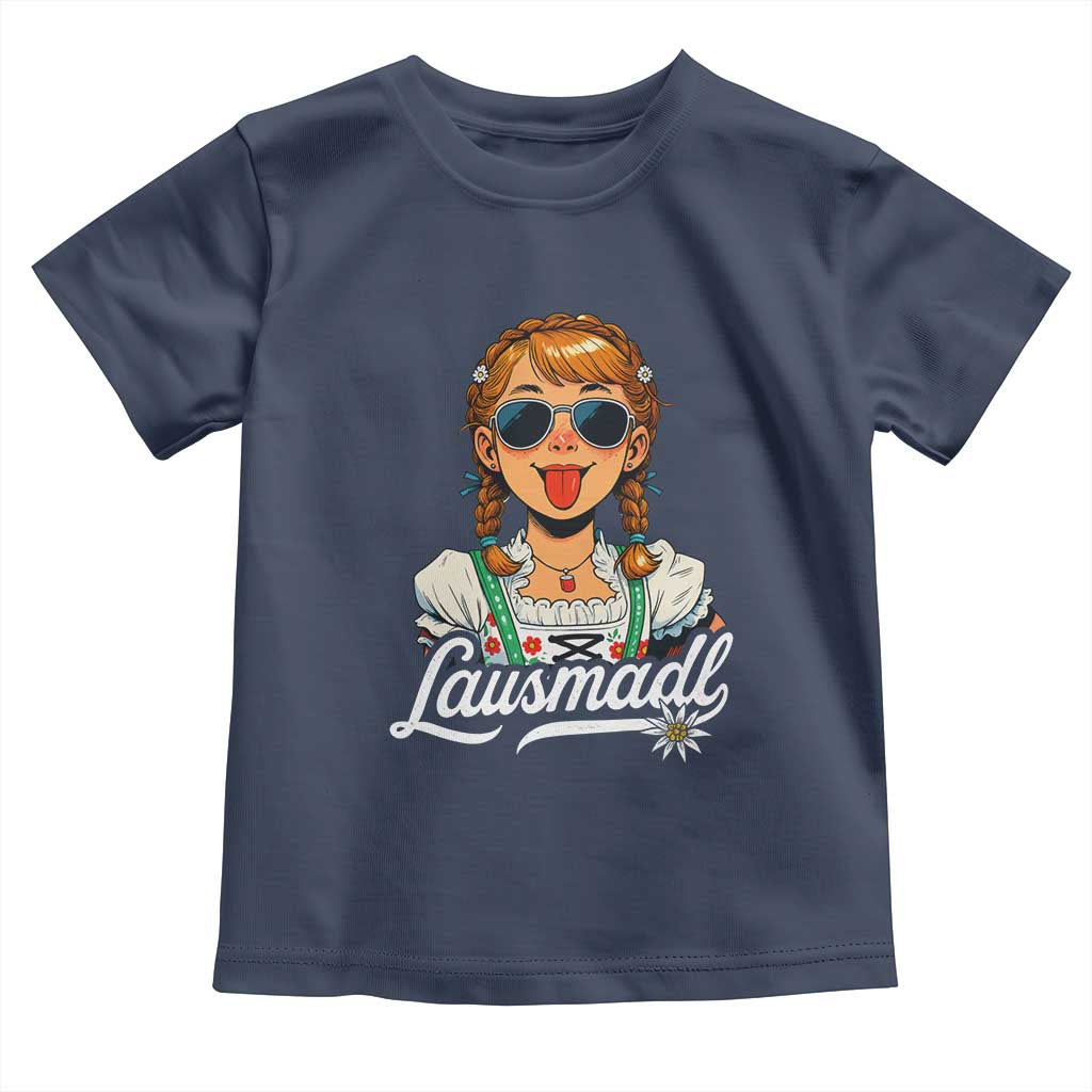 Funny Lausmadl Oktoberfest Toddler T Shirt Bavarian Girl with Braids Sunnies and Sass TS02 Navy Print Your Wear