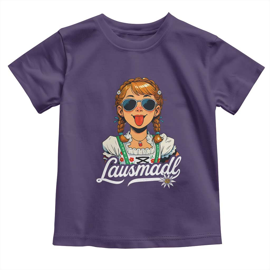 Funny Lausmadl Oktoberfest Toddler T Shirt Bavarian Girl with Braids Sunnies and Sass TS02 Purple Print Your Wear