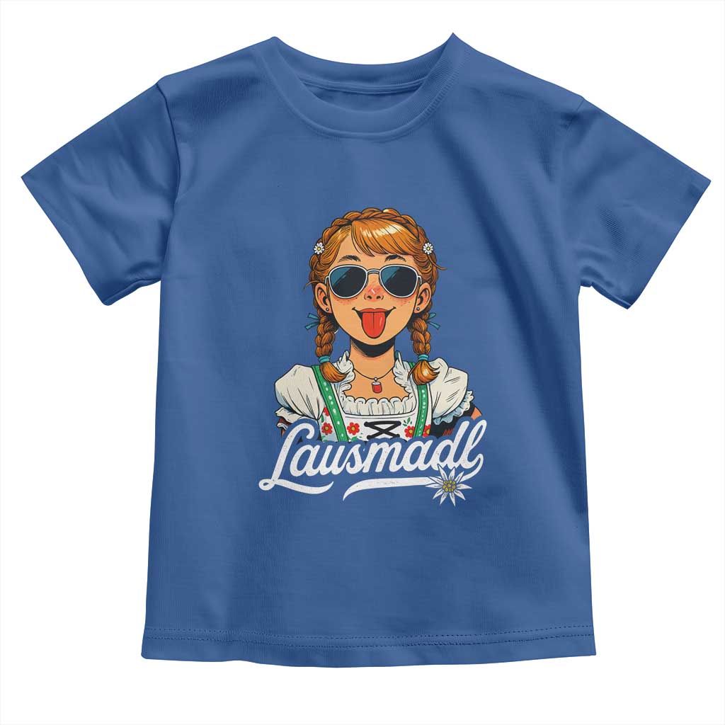 Funny Lausmadl Oktoberfest Toddler T Shirt Bavarian Girl with Braids Sunnies and Sass TS02 Royal Blue Print Your Wear