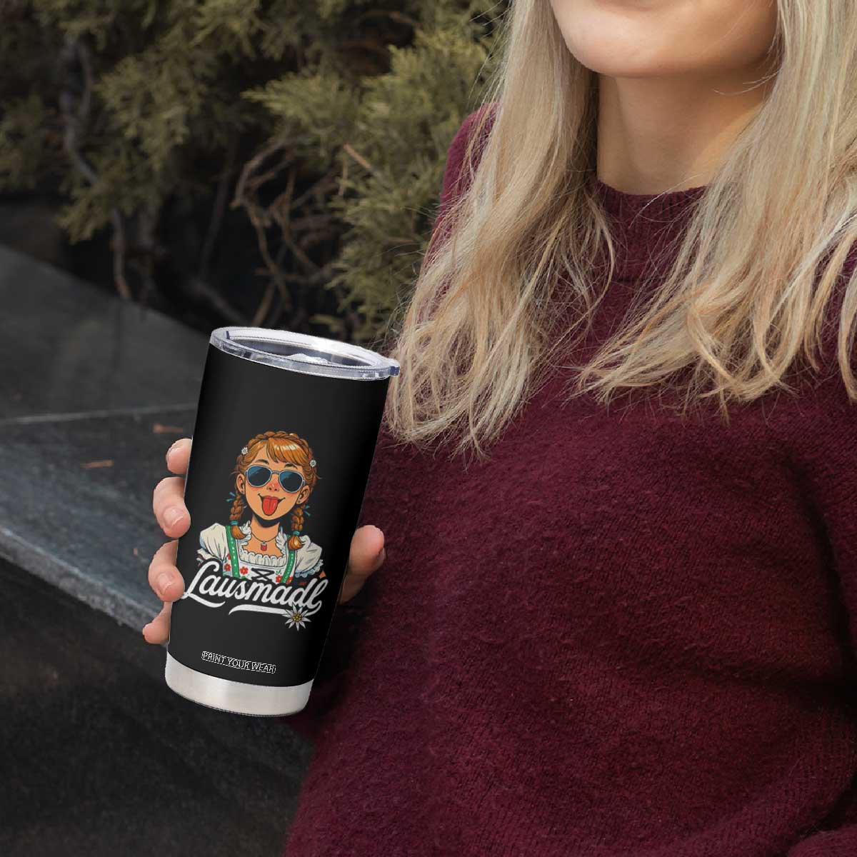 Funny Lausmadl Oktoberfest Tumbler Cup Bavarian Girl with Braids Sunnies and Sass TS02 Print Your Wear