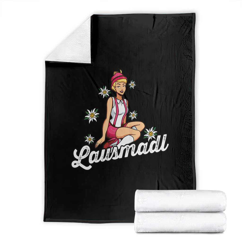 Bavarian Pin Up Girl Lausmadl Throw Blanket Oktoberfest Edelweiss Flowers TS02 Black Print Your Wear
