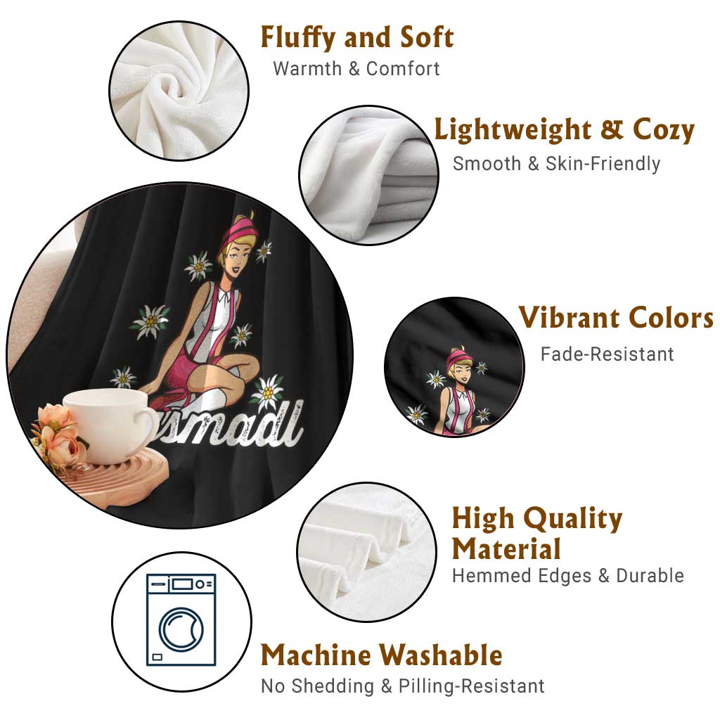 Bavarian Pin Up Girl Lausmadl Throw Blanket Oktoberfest Edelweiss Flowers TS02 Print Your Wear