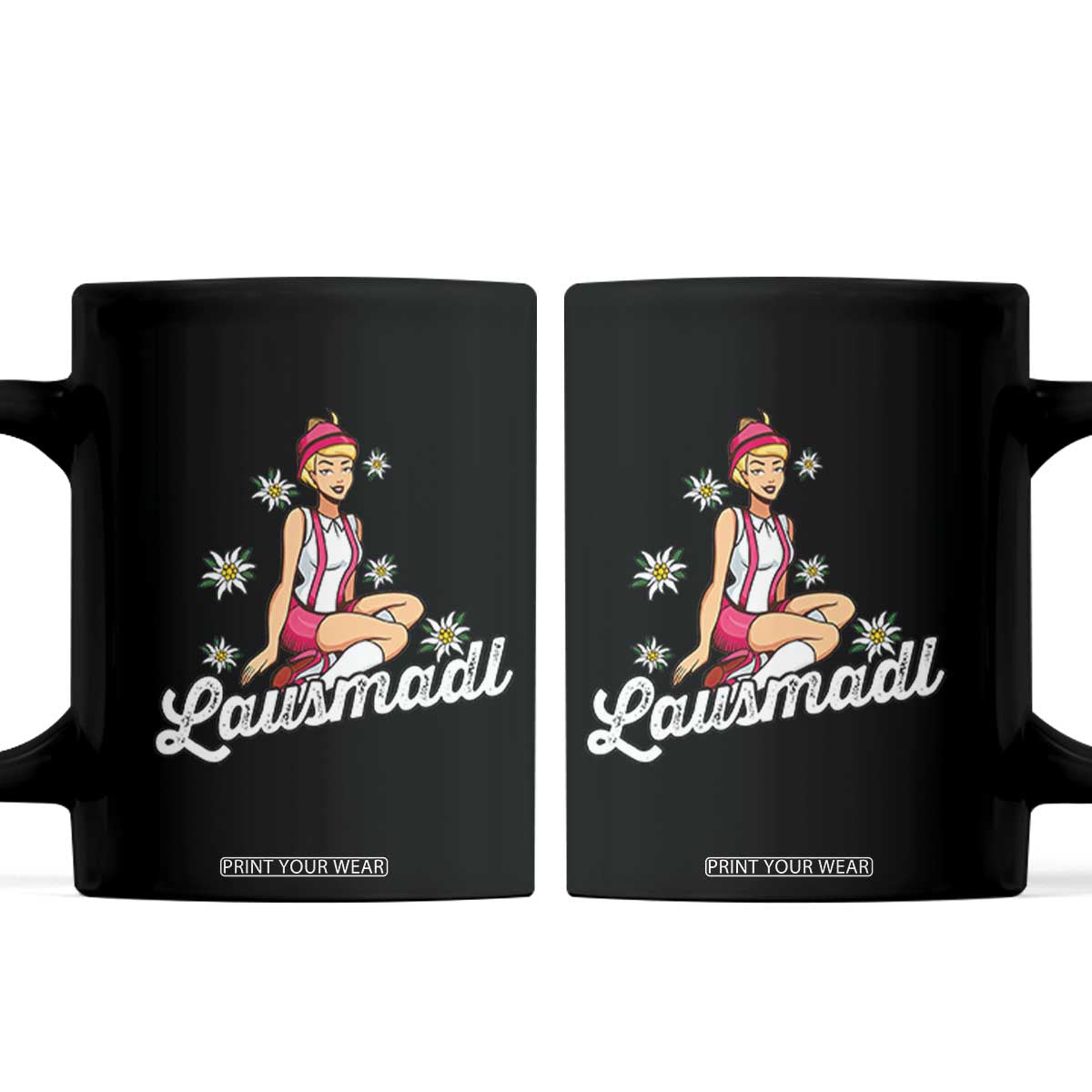 Bavarian Pin Up Girl Lausmadl Coffee Mug Oktoberfest Edelweiss Flowers TS02 Black Print Your Wear
