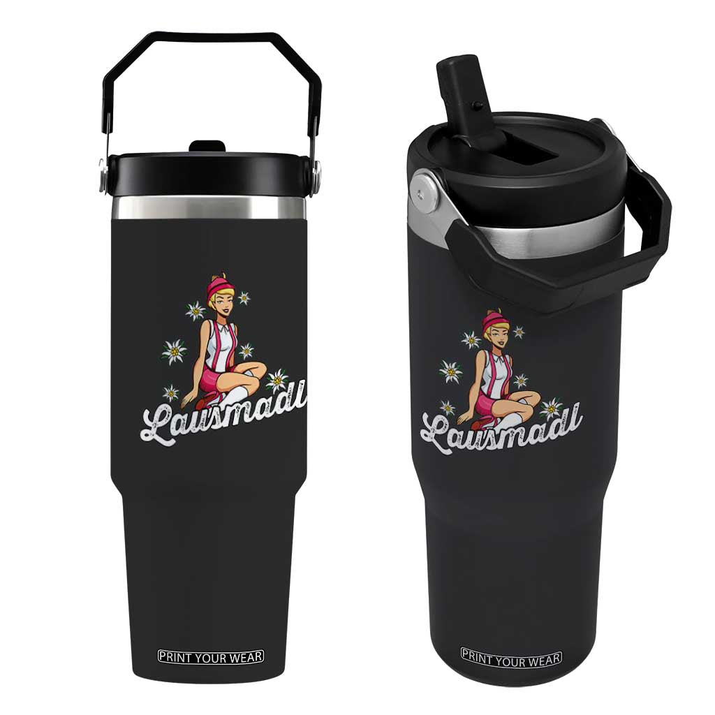 Bavarian Pin Up Girl Lausmadl Flip Straw Tumbler Oktoberfest Edelweiss Flowers TS02 One Size: 30 oz Black Print Your Wear