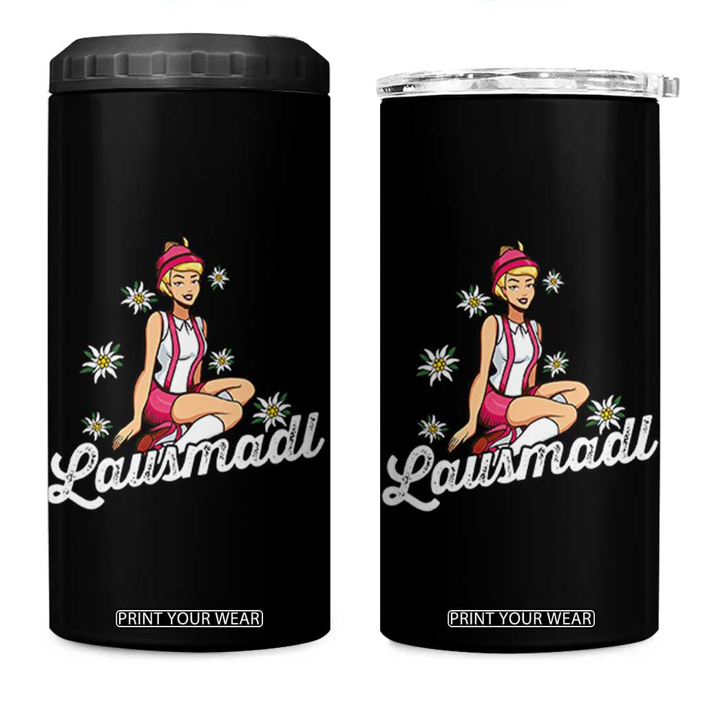 Bavarian Pin Up Girl Lausmadl 4 in 1 Can Cooler Tumbler Oktoberfest Edelweiss Flowers TS02 One Size: 16 oz Black Print Your Wear
