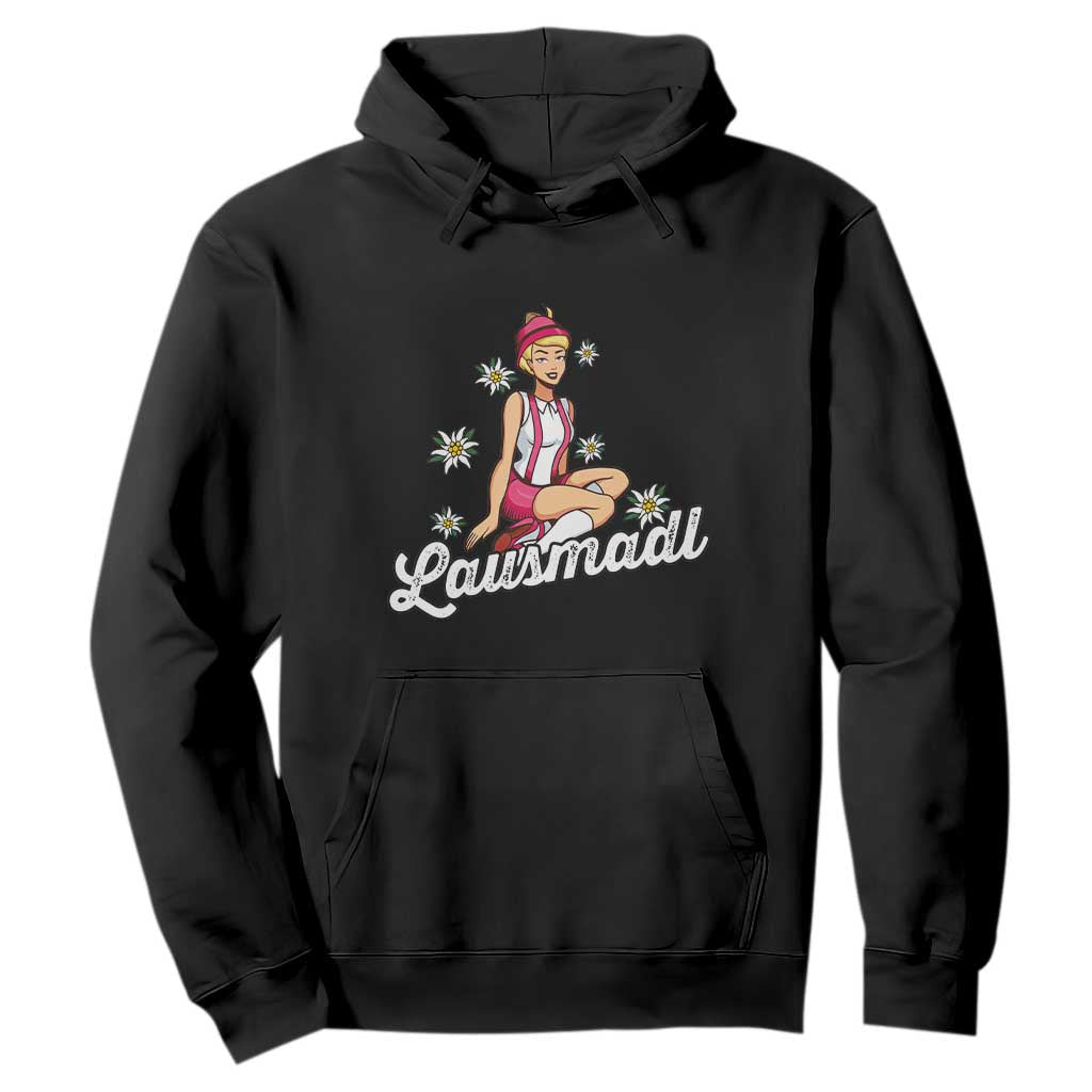 Bavarian Pin Up Girl Lausmadl Hoodie Oktoberfest Edelweiss Flowers TS02 Black Print Your Wear