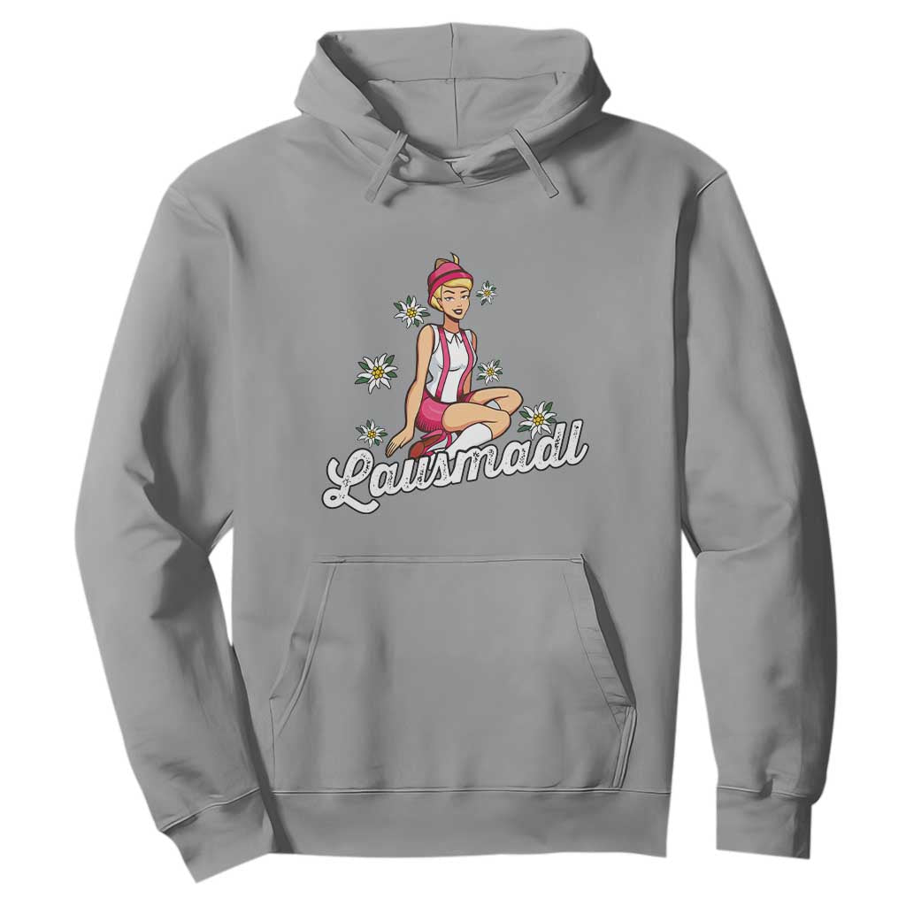 Bavarian Pin Up Girl Lausmadl Hoodie Oktoberfest Edelweiss Flowers TS02 Sport Gray Print Your Wear
