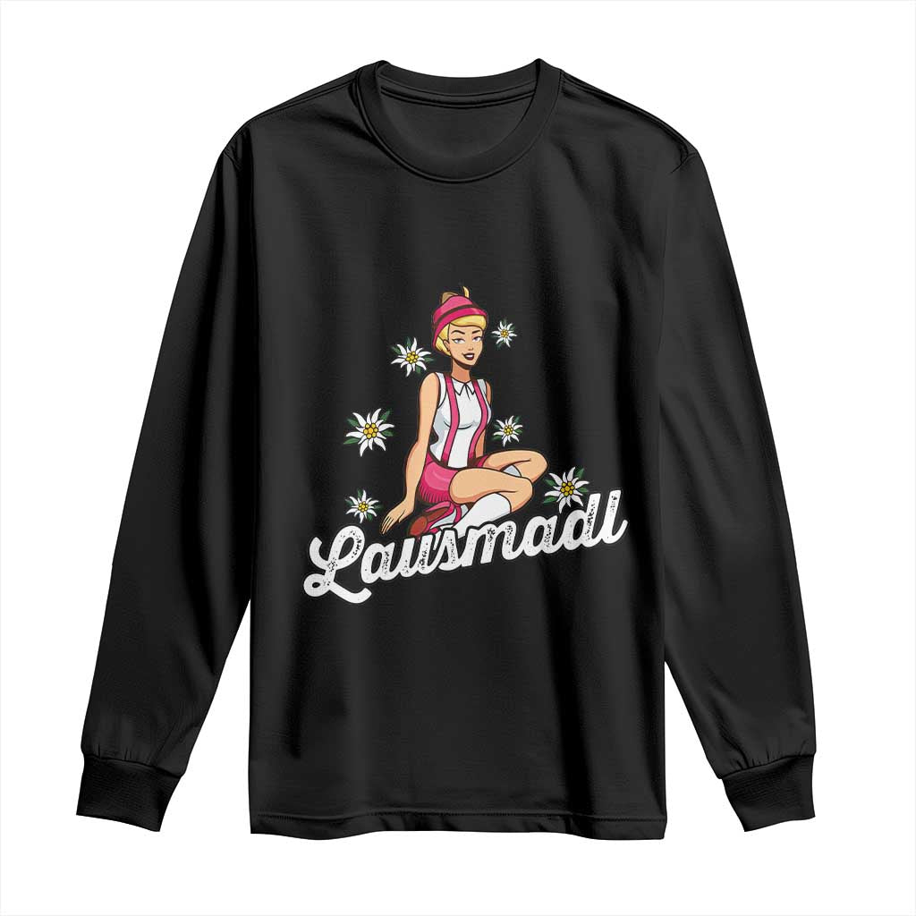 Bavarian Pin Up Girl Lausmadl Long Sleeve Shirt Oktoberfest Edelweiss Flowers TS02 Black Print Your Wear