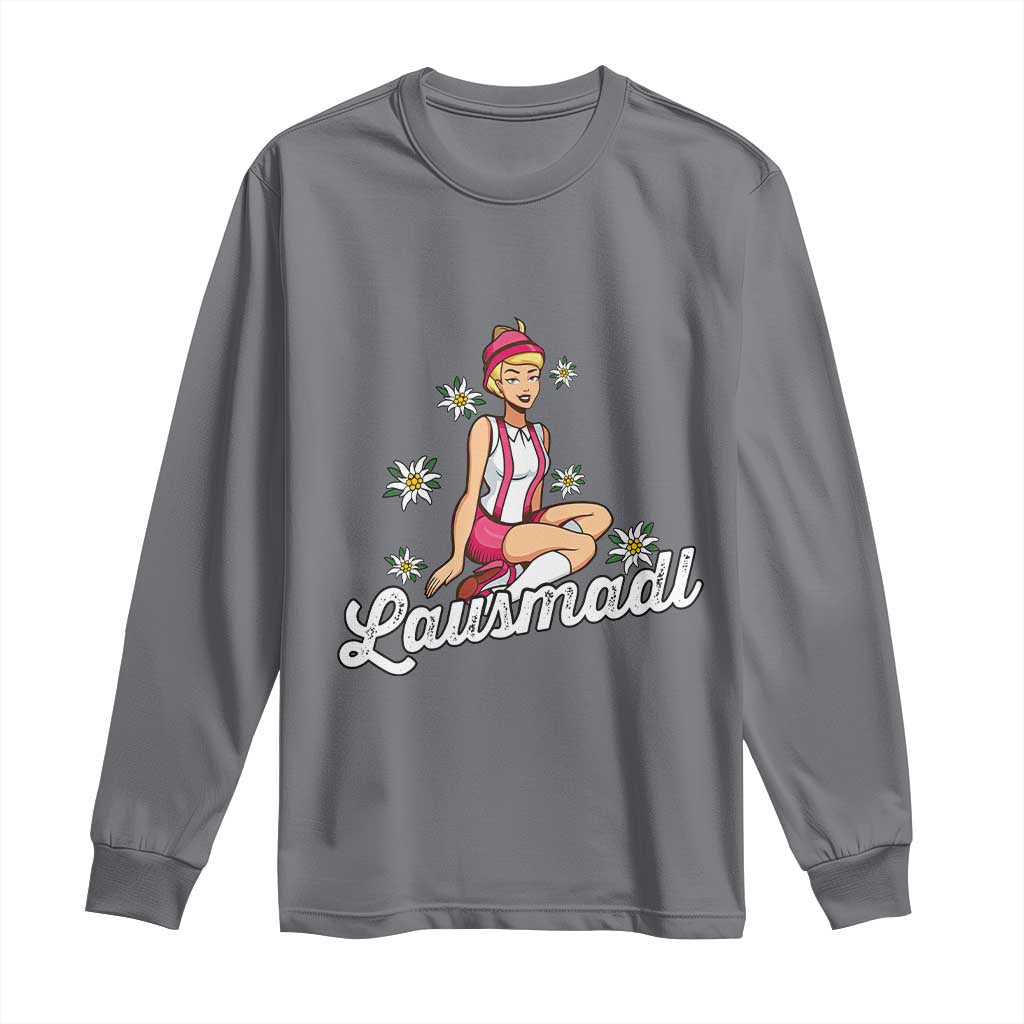 Bavarian Pin Up Girl Lausmadl Long Sleeve Shirt Oktoberfest Edelweiss Flowers TS02 Charcoal Print Your Wear