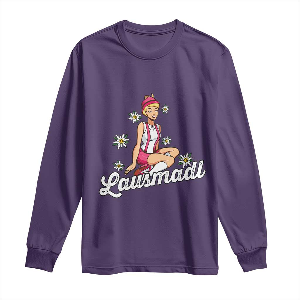 Bavarian Pin Up Girl Lausmadl Long Sleeve Shirt Oktoberfest Edelweiss Flowers TS02 Purple Print Your Wear