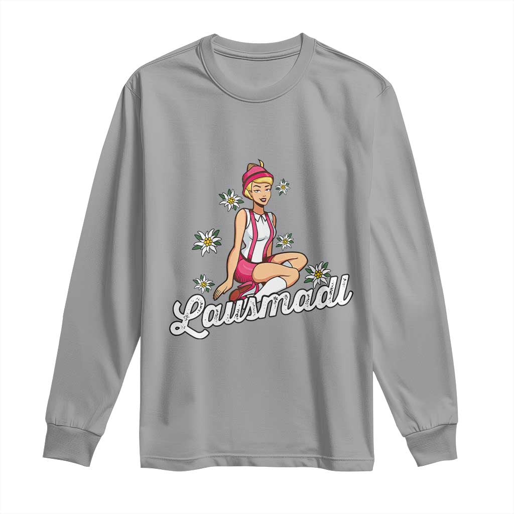 Bavarian Pin Up Girl Lausmadl Long Sleeve Shirt Oktoberfest Edelweiss Flowers TS02 Sport Gray Print Your Wear