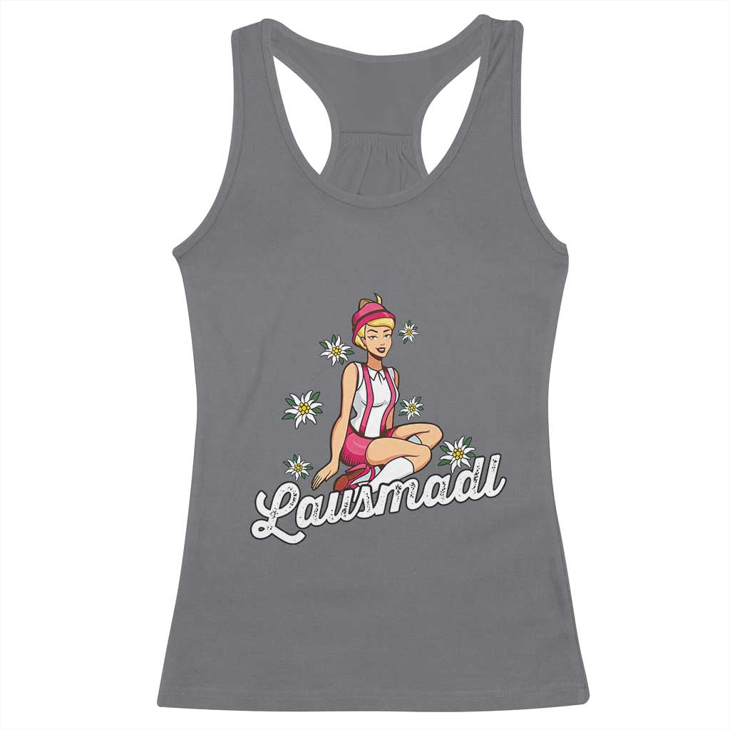 Bavarian Pin Up Girl Lausmadl Racerback Tank Top Oktoberfest Edelweiss Flowers TS02 Charcoal Print Your Wear