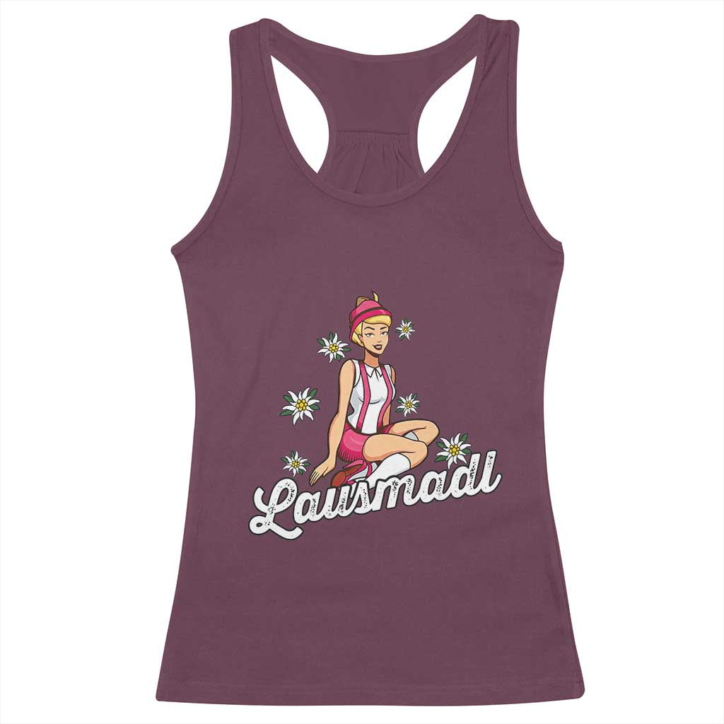Bavarian Pin Up Girl Lausmadl Racerback Tank Top Oktoberfest Edelweiss Flowers TS02 Maroon Print Your Wear