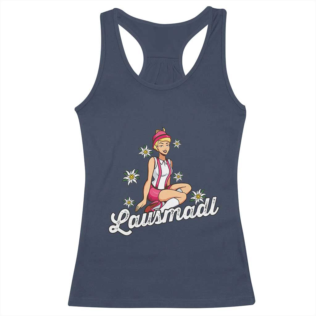 Bavarian Pin Up Girl Lausmadl Racerback Tank Top Oktoberfest Edelweiss Flowers TS02 Navy Print Your Wear