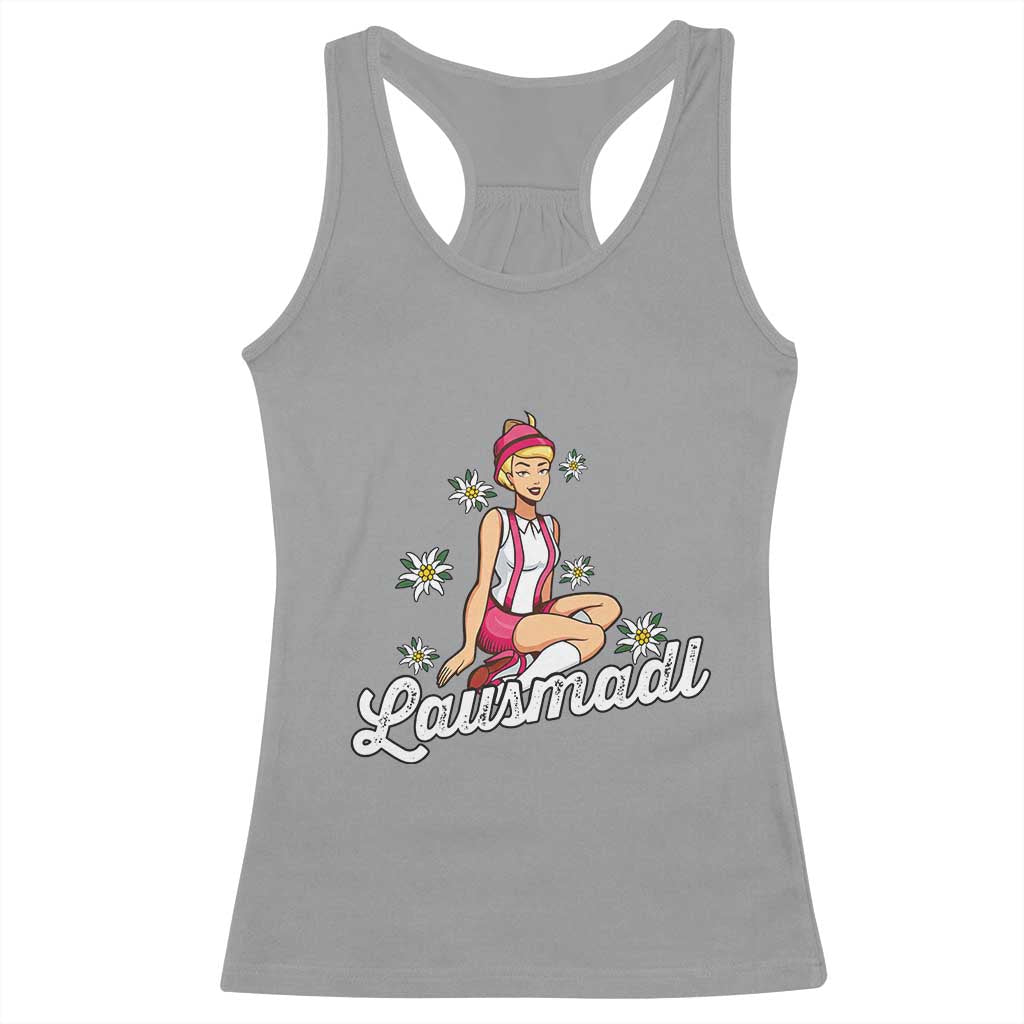 Bavarian Pin Up Girl Lausmadl Racerback Tank Top Oktoberfest Edelweiss Flowers TS02 Sport Gray Print Your Wear