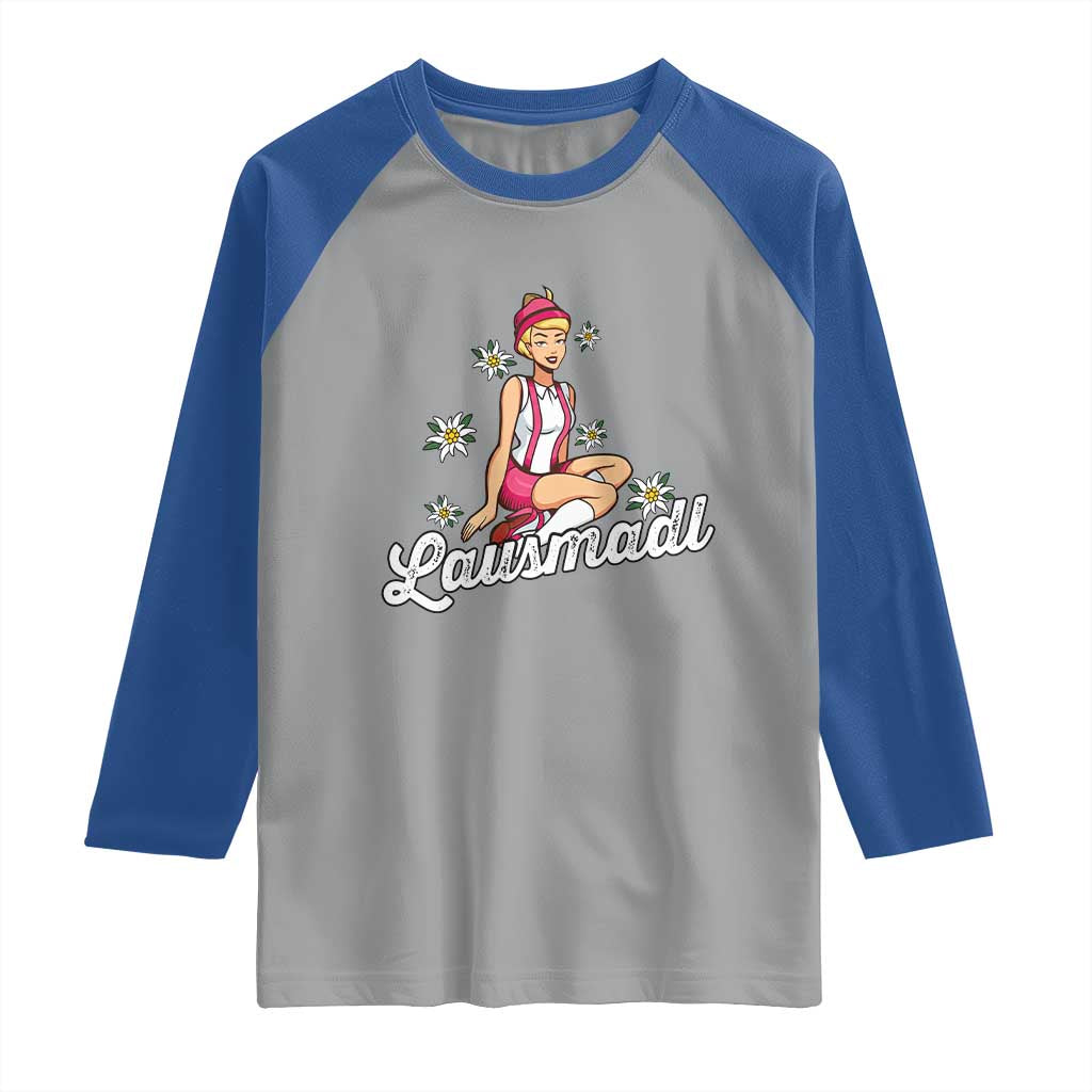 Bavarian Pin Up Girl Lausmadl Raglan Shirt Oktoberfest Edelweiss Flowers TS02 Sport Gray Royal Print Your Wear