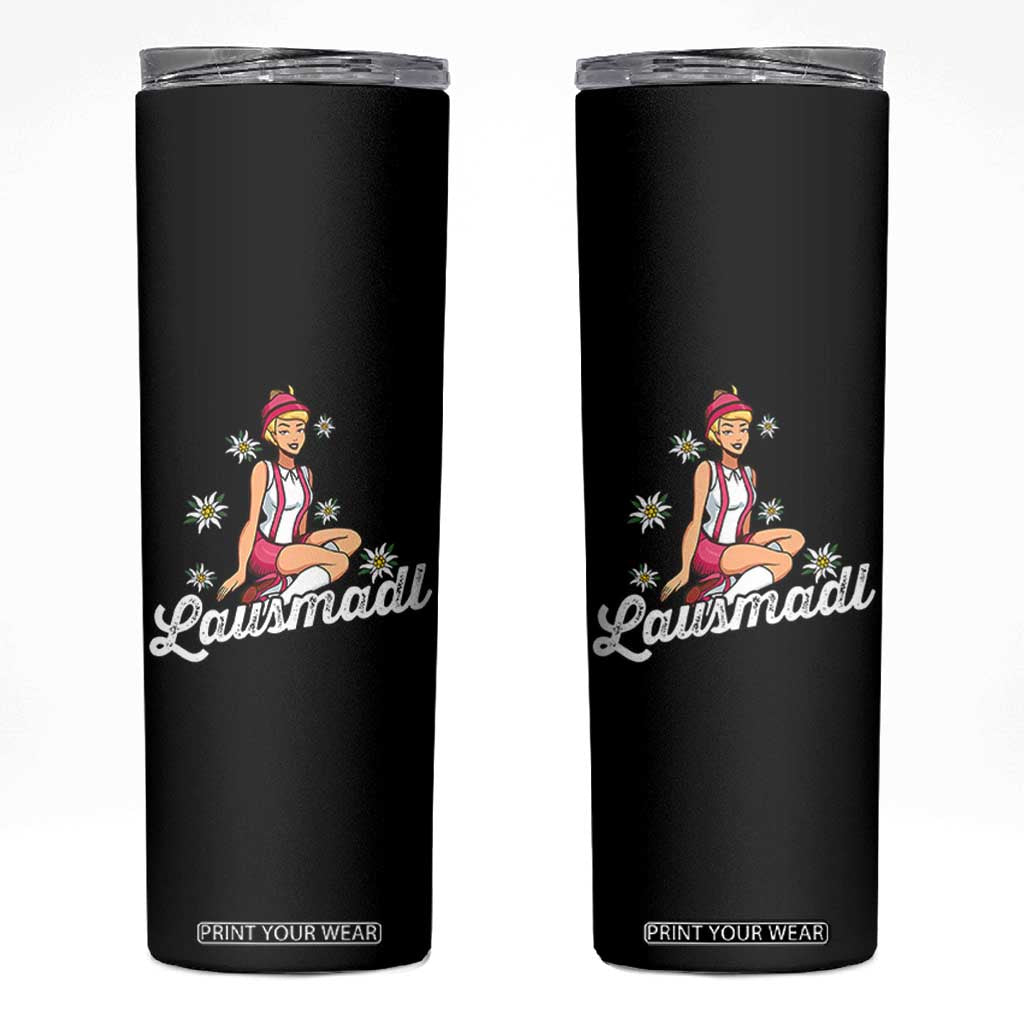 Bavarian Pin Up Girl Lausmadl Skinny Tumbler Oktoberfest Edelweiss Flowers TS02 Black Print Your Wear
