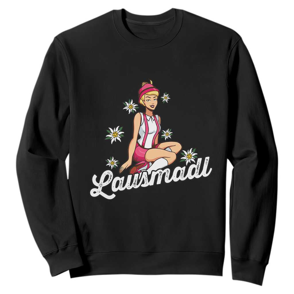 Bavarian Pin Up Girl Lausmadl Sweatshirt Oktoberfest Edelweiss Flowers TS02 Black Print Your Wear