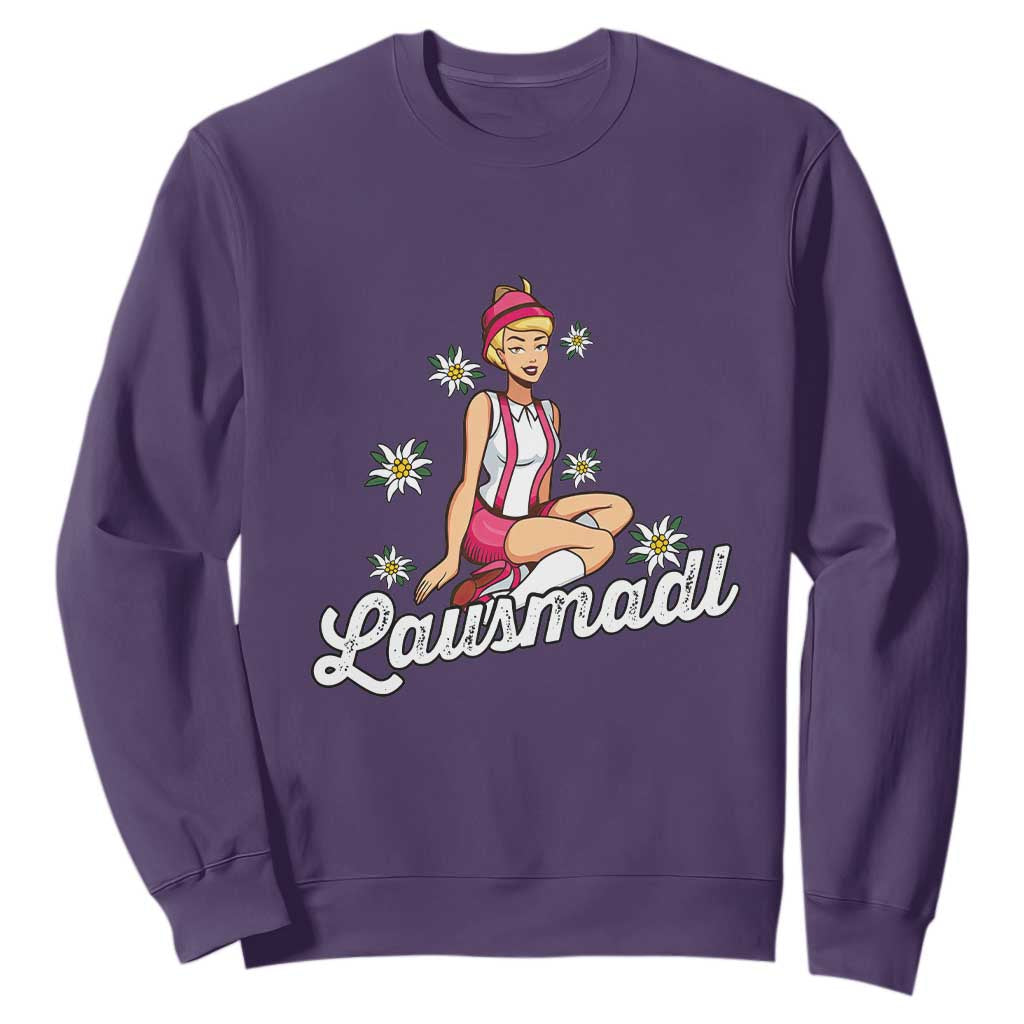 Bavarian Pin Up Girl Lausmadl Sweatshirt Oktoberfest Edelweiss Flowers TS02 Purple Print Your Wear
