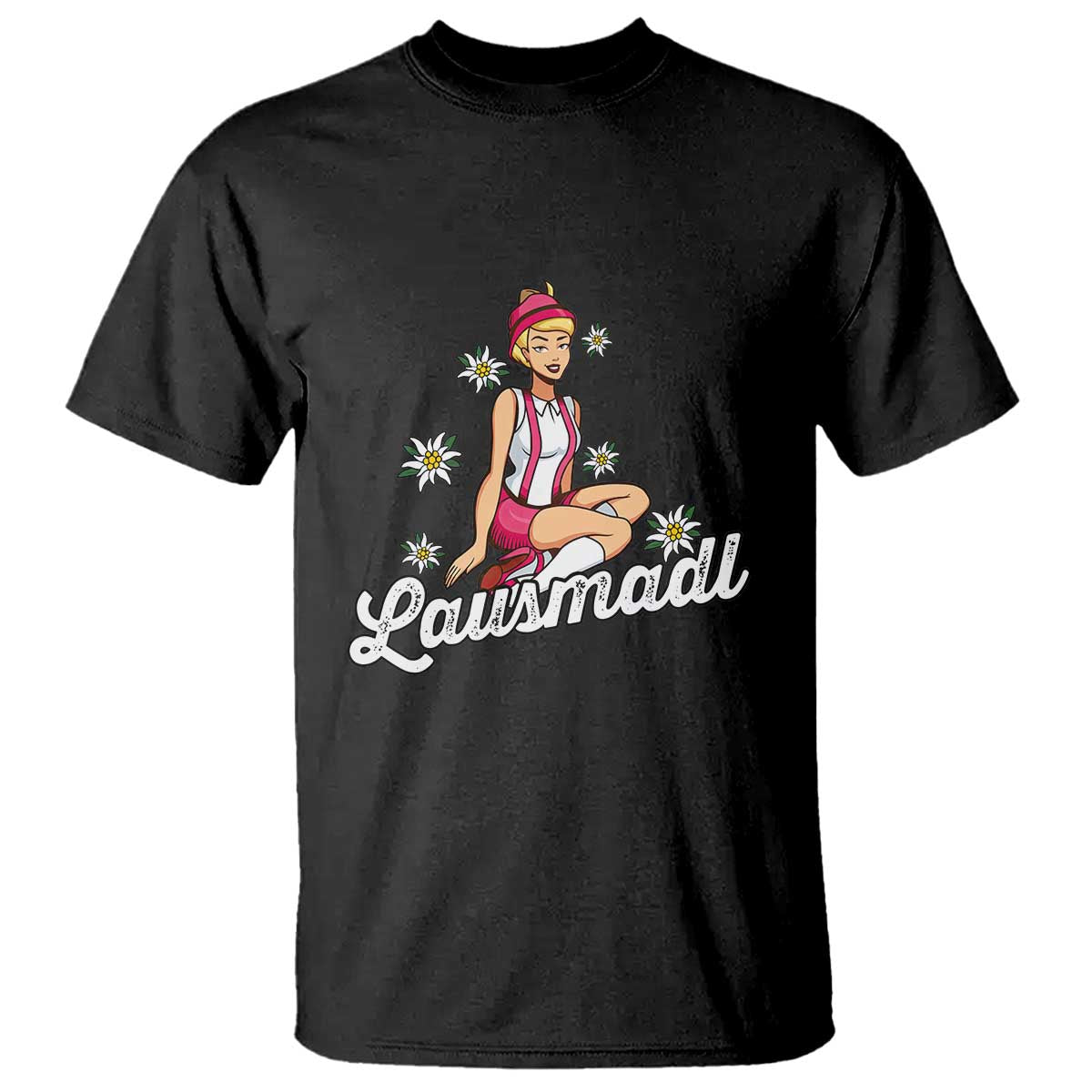 Bavarian Pin Up Girl Lausmadl T Shirt Oktoberfest Edelweiss Flowers TS02 Black Print Your Wear