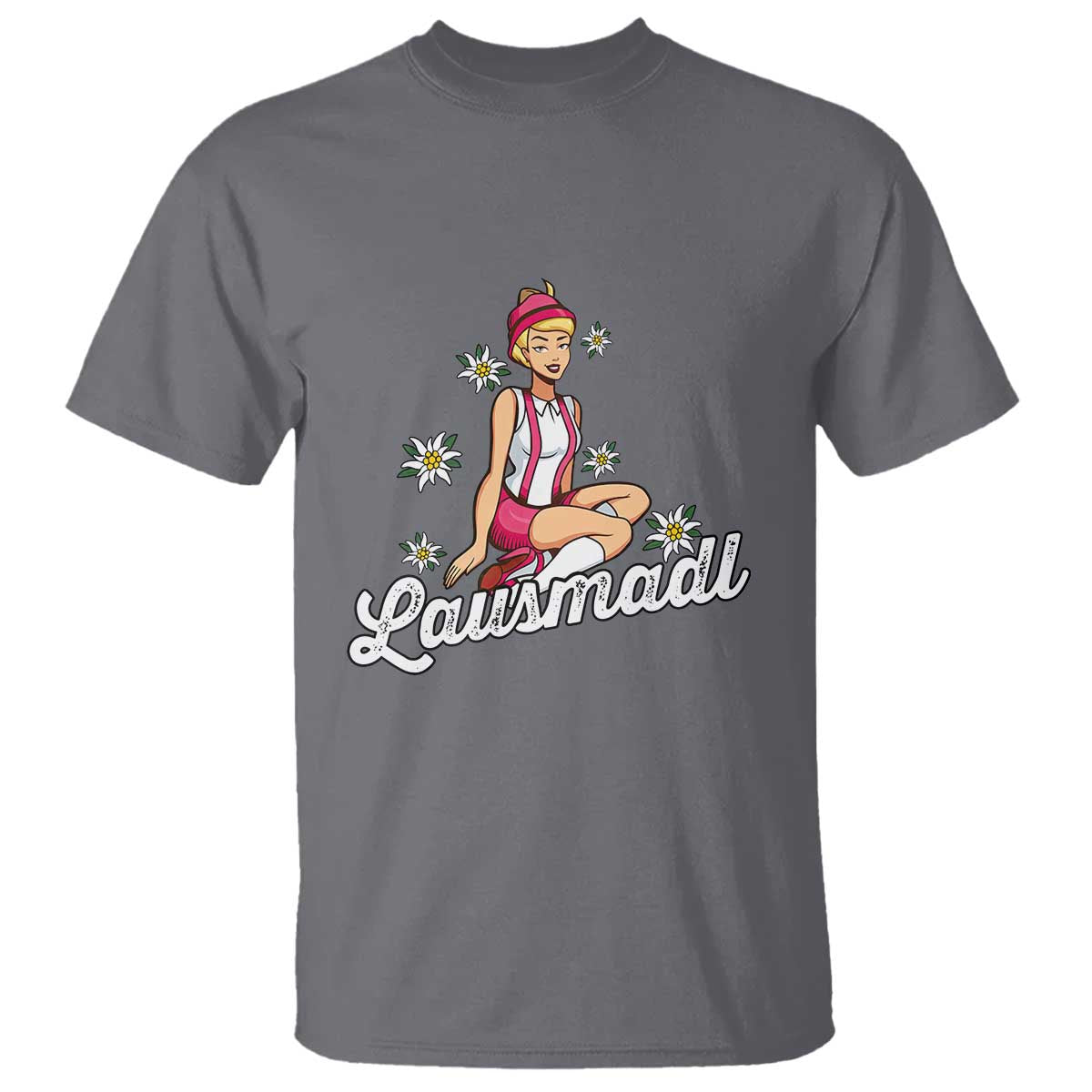 Bavarian Pin Up Girl Lausmadl T Shirt Oktoberfest Edelweiss Flowers TS02 Charcoal Print Your Wear