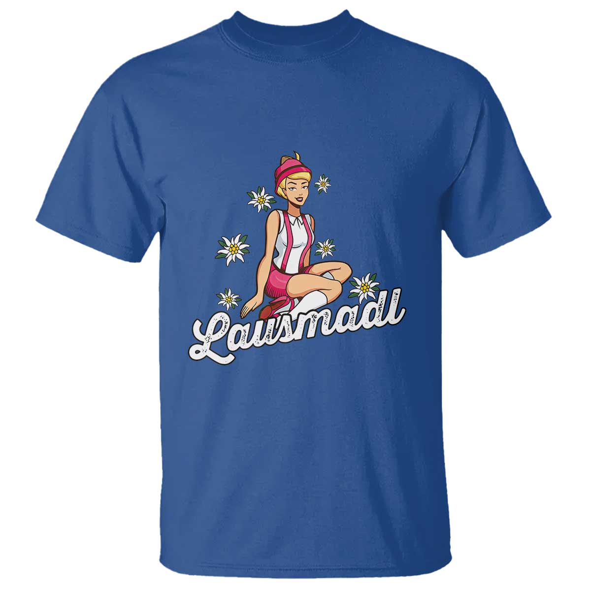 Bavarian Pin Up Girl Lausmadl T Shirt Oktoberfest Edelweiss Flowers TS02 Royal Blue Print Your Wear