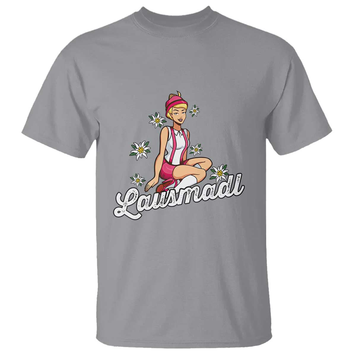 Bavarian Pin Up Girl Lausmadl T Shirt Oktoberfest Edelweiss Flowers TS02 Sport Gray Print Your Wear