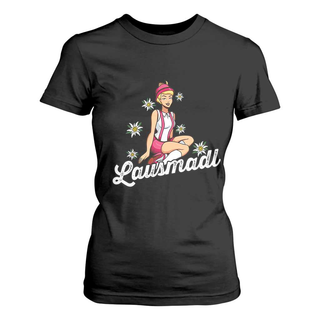 Bavarian Pin Up Girl Lausmadl T Shirt For Women Oktoberfest Edelweiss Flowers TS02 Black Print Your Wear