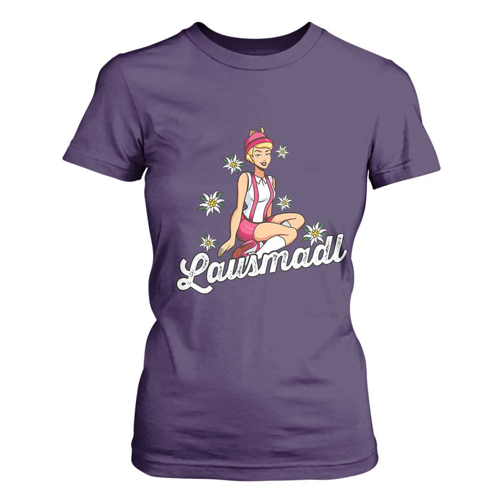 Bavarian Pin Up Girl Lausmadl T Shirt For Women Oktoberfest Edelweiss Flowers TS02 Purple Print Your Wear