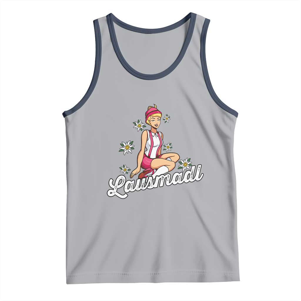 Bavarian Pin Up Girl Lausmadl Tank Top Oktoberfest Edelweiss Flowers TS02 Athletic Heather Navy Print Your Wear