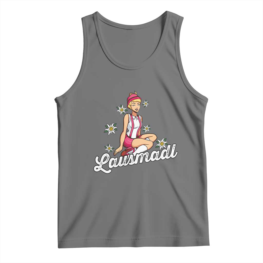 Bavarian Pin Up Girl Lausmadl Tank Top Oktoberfest Edelweiss Flowers TS02 Black Heather Print Your Wear
