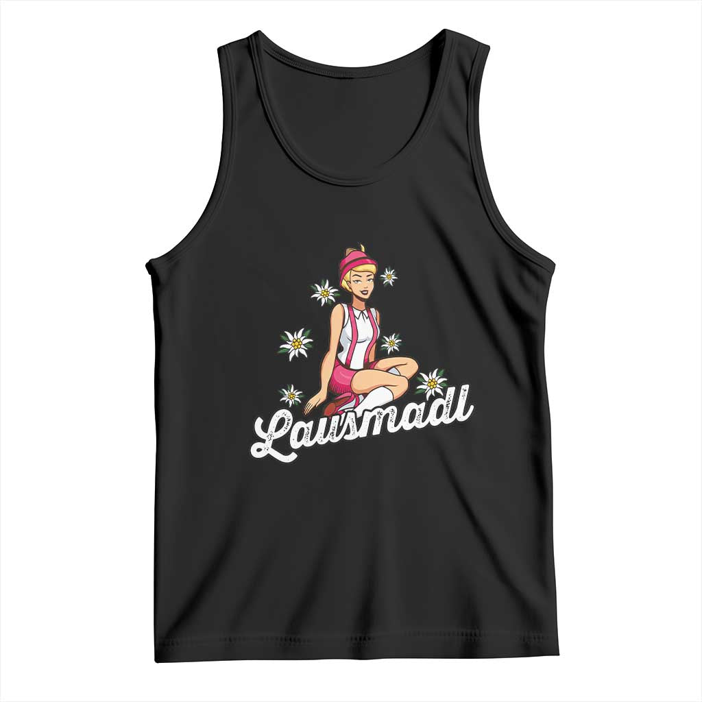 Bavarian Pin Up Girl Lausmadl Tank Top Oktoberfest Edelweiss Flowers TS02 Black Print Your Wear