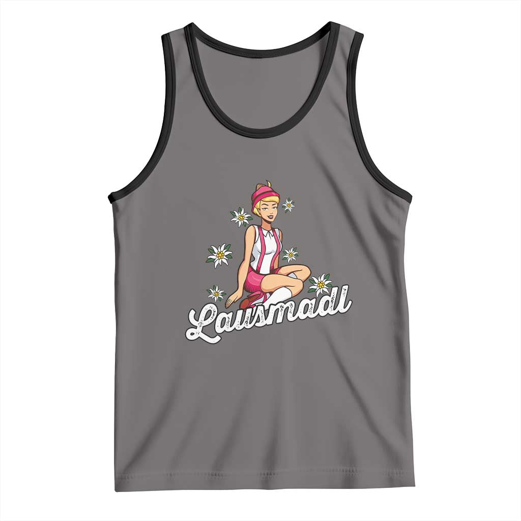 Bavarian Pin Up Girl Lausmadl Tank Top Oktoberfest Edelweiss Flowers TS02 Deep Heather Black Print Your Wear