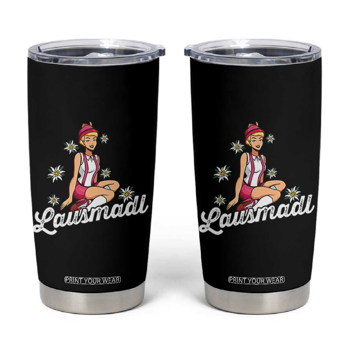 Bavarian Pin Up Girl Lausmadl Tumbler Cup Oktoberfest Edelweiss Flowers TS02 Black Print Your Wear
