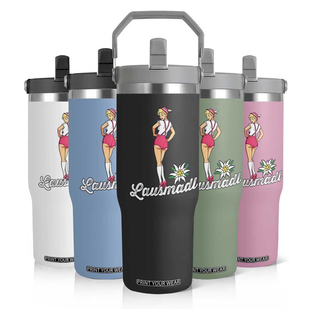 Retro Bavarian Pin Up Girl Lausmadl Flip Straw Tumbler Oktoberfest Edelweiss Flower TS02 Print Your Wear