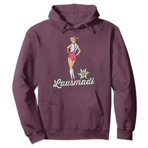 Retro Bavarian Pin Up Girl Lausmadl Hoodie Oktoberfest Edelweiss Flower TS02 Maroon Print Your Wear