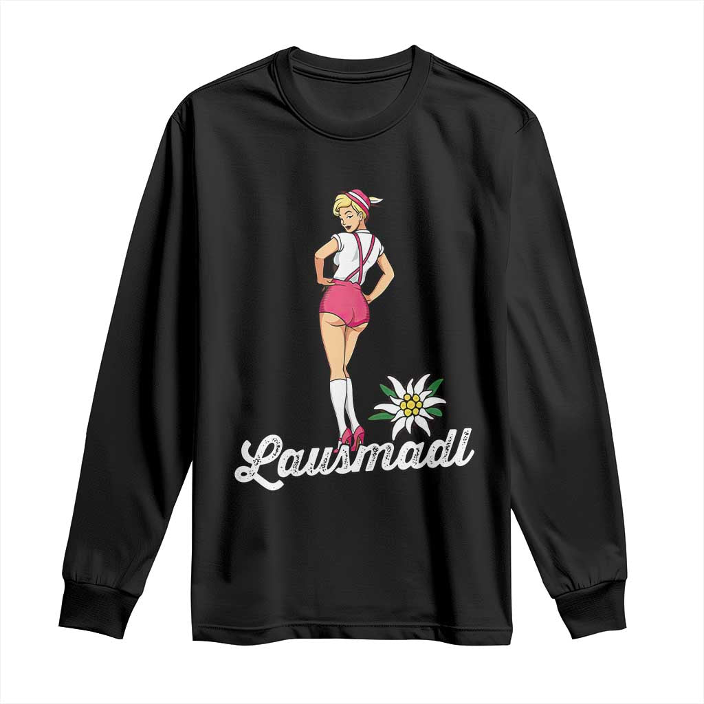 Retro Bavarian Pin Up Girl Lausmadl Long Sleeve Shirt Oktoberfest Edelweiss Flower TS02 Black Print Your Wear