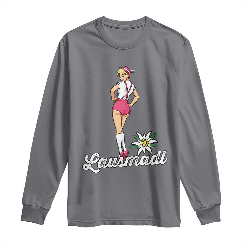 Retro Bavarian Pin Up Girl Lausmadl Long Sleeve Shirt Oktoberfest Edelweiss Flower TS02 Charcoal Print Your Wear