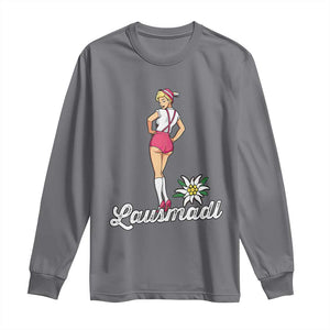 Retro Bavarian Pin Up Girl Lausmadl Long Sleeve Shirt Oktoberfest Edelweiss Flower TS02 Charcoal Print Your Wear