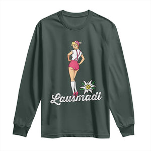 Retro Bavarian Pin Up Girl Lausmadl Long Sleeve Shirt Oktoberfest Edelweiss Flower TS02 Dark Forest Green Print Your Wear