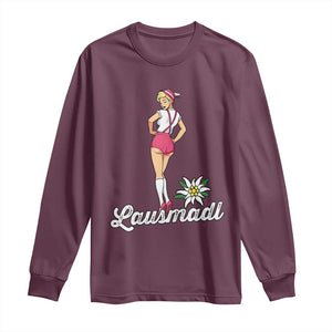 Retro Bavarian Pin Up Girl Lausmadl Long Sleeve Shirt Oktoberfest Edelweiss Flower TS02 Maroon Print Your Wear