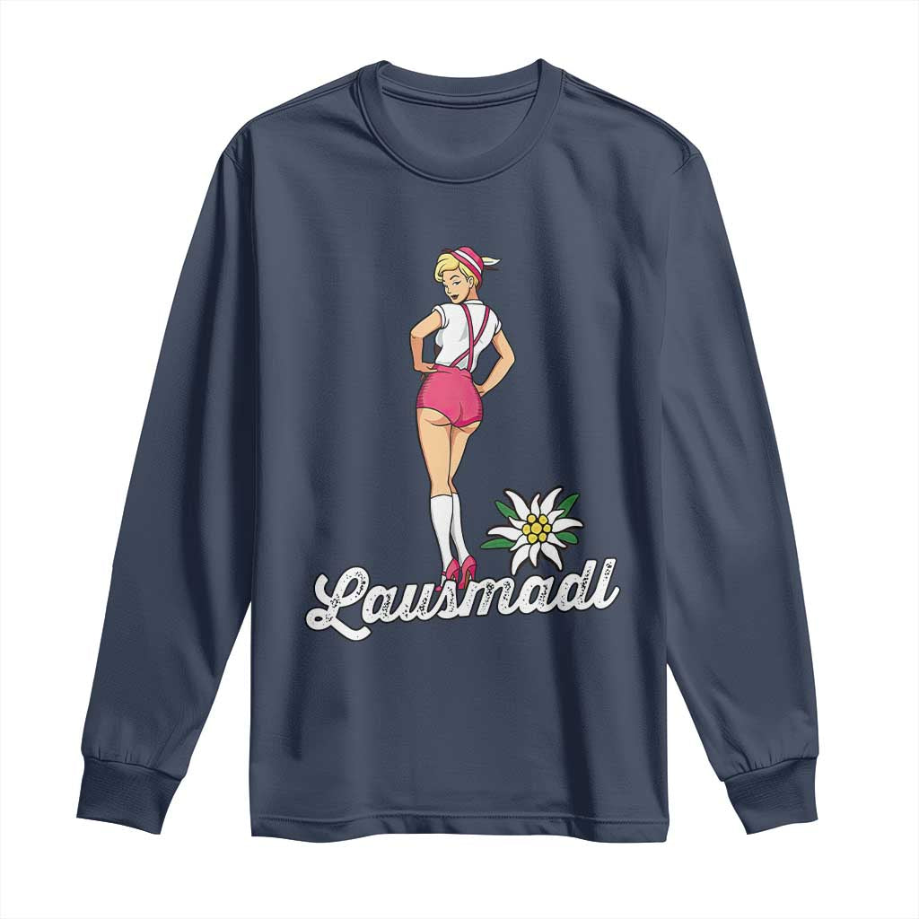 Retro Bavarian Pin Up Girl Lausmadl Long Sleeve Shirt Oktoberfest Edelweiss Flower TS02 Navy Print Your Wear